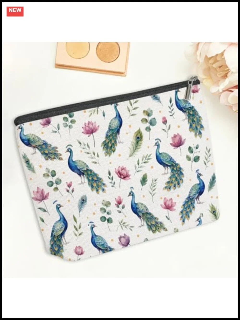 Large Capacity Cotton Linen Makeup Bag with Zipper Travel Toiletry Organizer